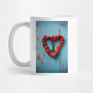 Small rose heart wreath with key Mug